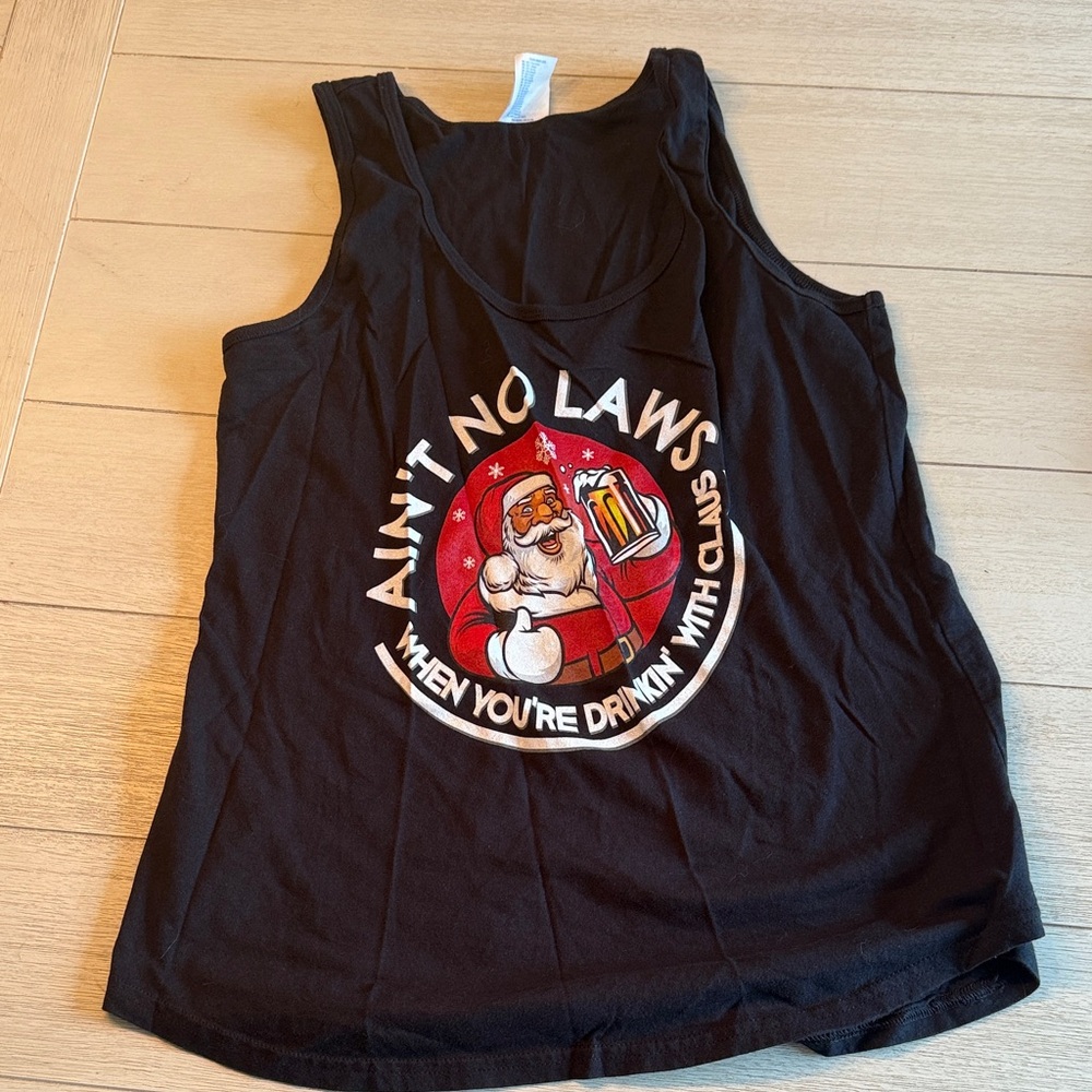 NWOT Black Santa Graphic Tank Top Womens Size Small